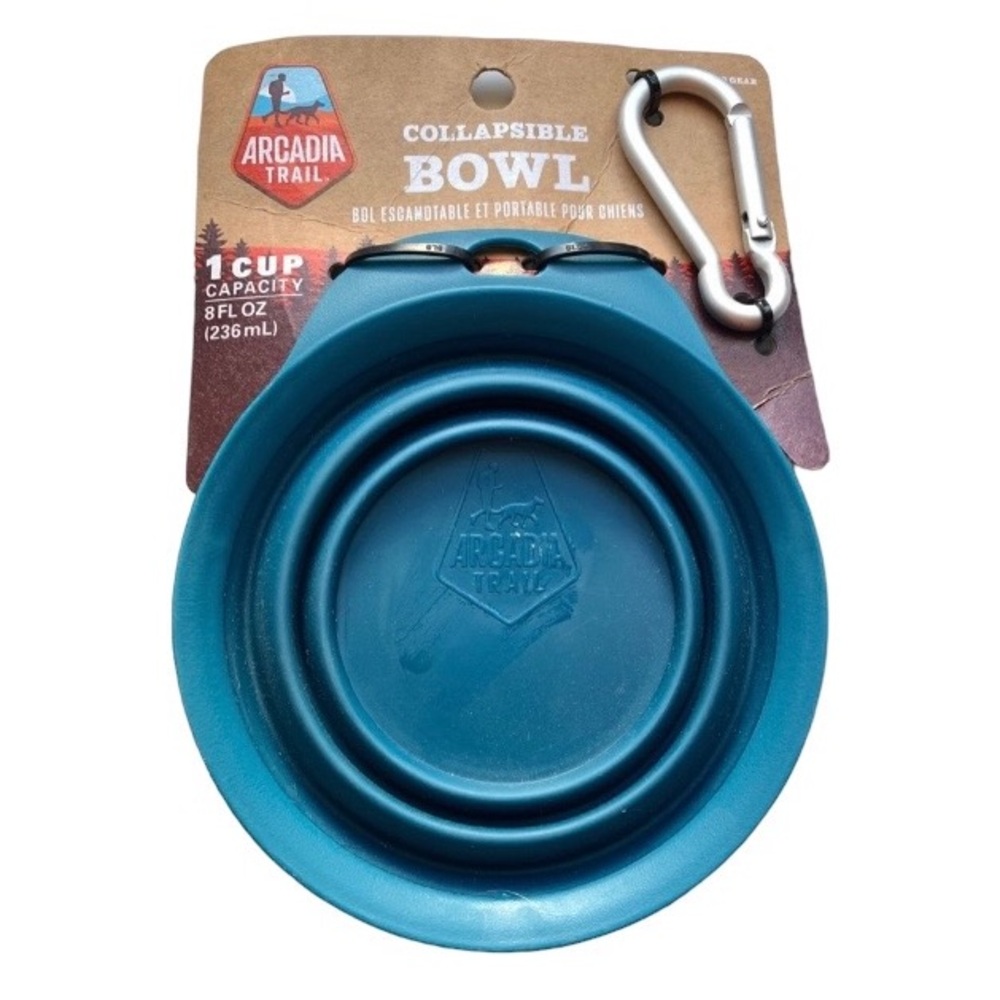 New ARCADIA TRAIL Collapsible Bowl 1 Cup Blue Pet Bowl Pet Dish Hiking Camping